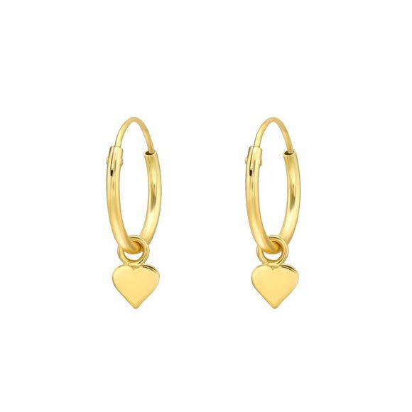 14K Gold Vermeil Hoops with Hanging Heart - Picture 1 of 7